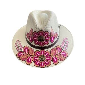 HAT MEXICAN Artisanal Hand Painted Fedora Floral Sombrero Panama Bohemian Large